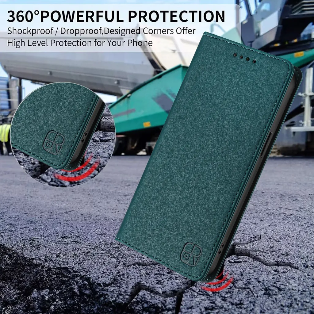 Custodia Motorola Edge 60 Pro in Pelle Verde Scuro - Flip Case Portafoglio - 8