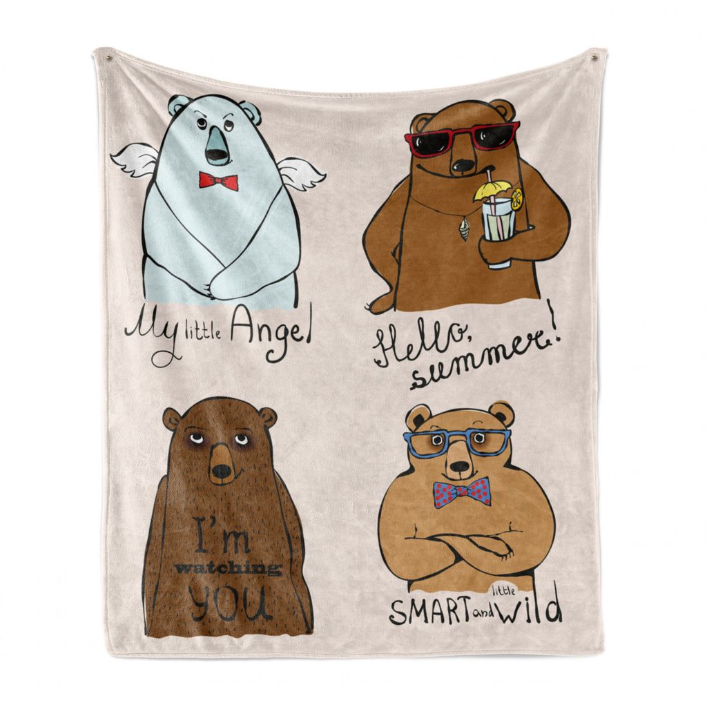 ABAKUHAUS Lustiger Bär Weich Flanell Fleece Decke, Kalligraphie und Bär, Gemütlicher Plüsch für den Innen- und Außenbereich, 125 x 175 cm, Me...