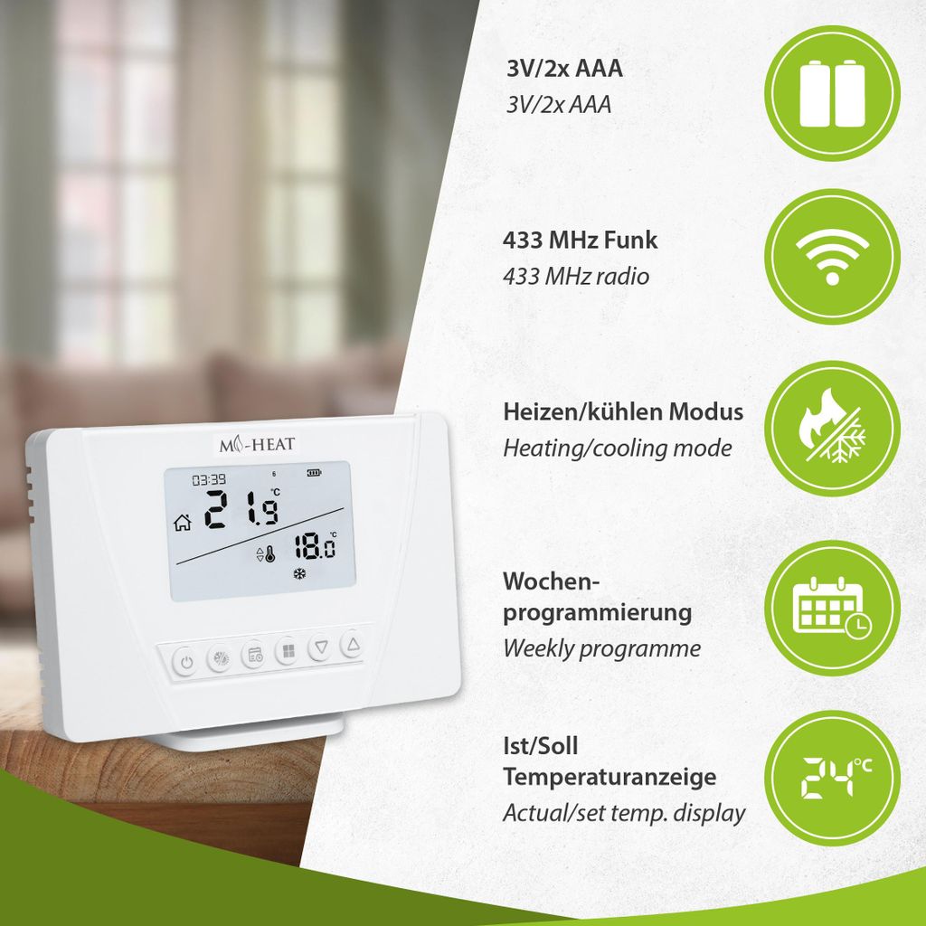 Funk Raumthermostat Set Thermostat Raumregler Digital Produktbild 