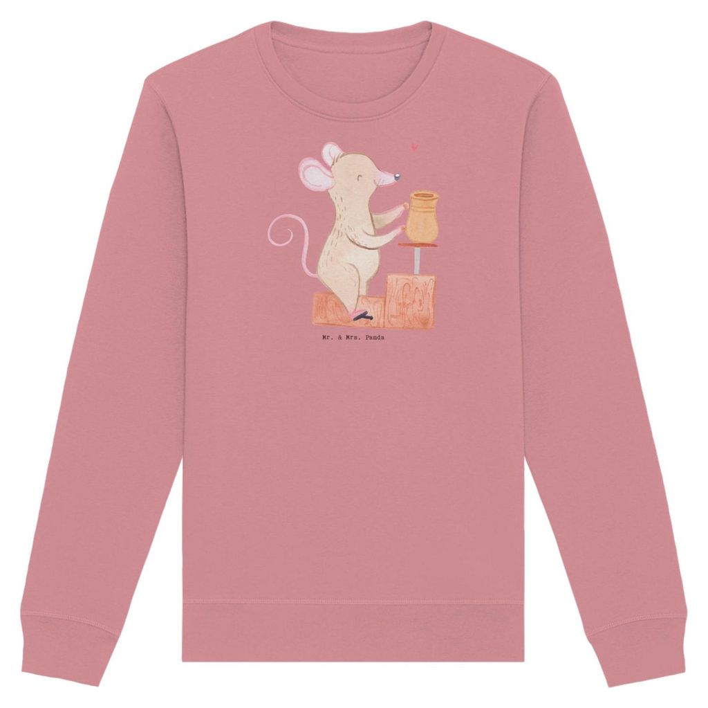 Mr. & Mrs. Panda Baumwoll Pullover Maus Töpfern Größe L - Canyon Pink - Geschenk, Töpferkurs, Töpferei, Nachhaltiger, Sweatshirt, Pulli, Sweater