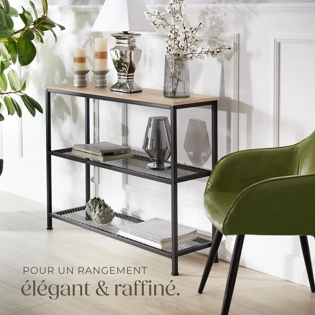 Table Console Chêne Sonoma 100cm - Plateau Bois et Structure Métal - 7