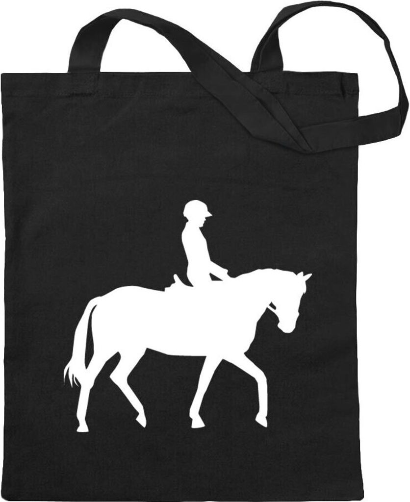 Kiwistar - Baumwolltasche - schwarz - Pferdesport Springreiten - Tragetasche Stoffbeutel Umhängetasche Langer Henkel