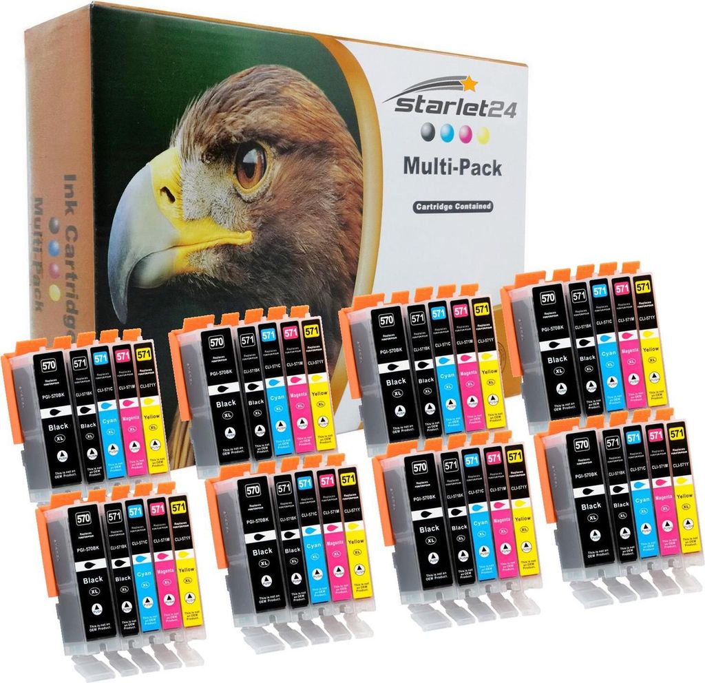 A product shot of ink cartridges and their packaging, featuring an eagle's head.