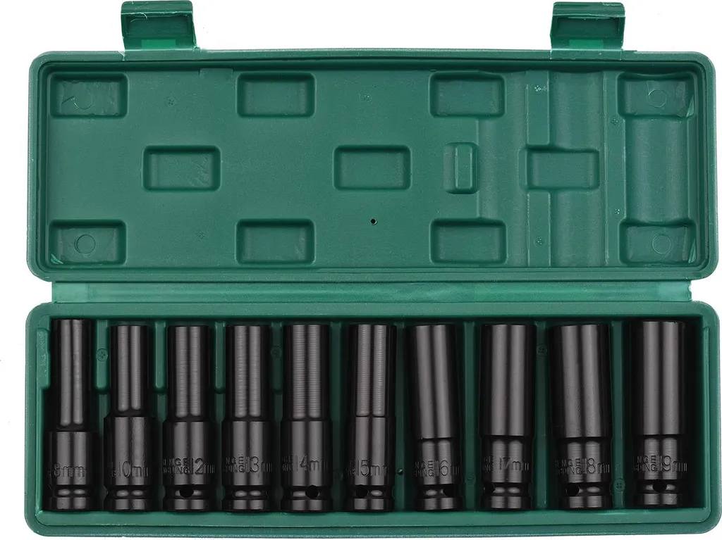 Coffret de Douilles à Chocs Longues 1/2 Pouce en Acier CR-V - 10 pcs