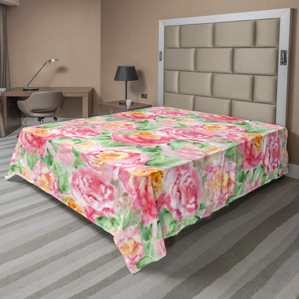 Drap Housse Doux Motif Floral pour Grand Lit Décoratif, 266x260 cm