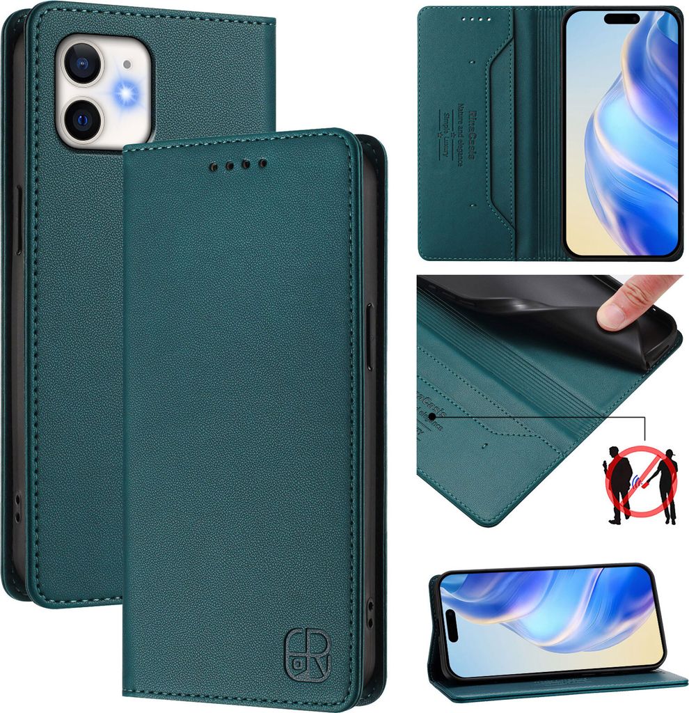 Lederhülle für iPhone 11 Hülle Flip Brieftasche Kartenfächern Ständer Schutzhülle Dunkelgrün