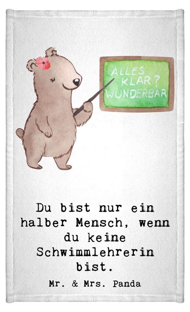 Mr. & Mrs. Panda Handtuch Schwimmlehrerin Herz - Weiß - Geschenk, Gästetuch, Witzig, Lustig, Frotteehandtuch, Frotteetuch, Schwimmbad, Beruf, Spr...