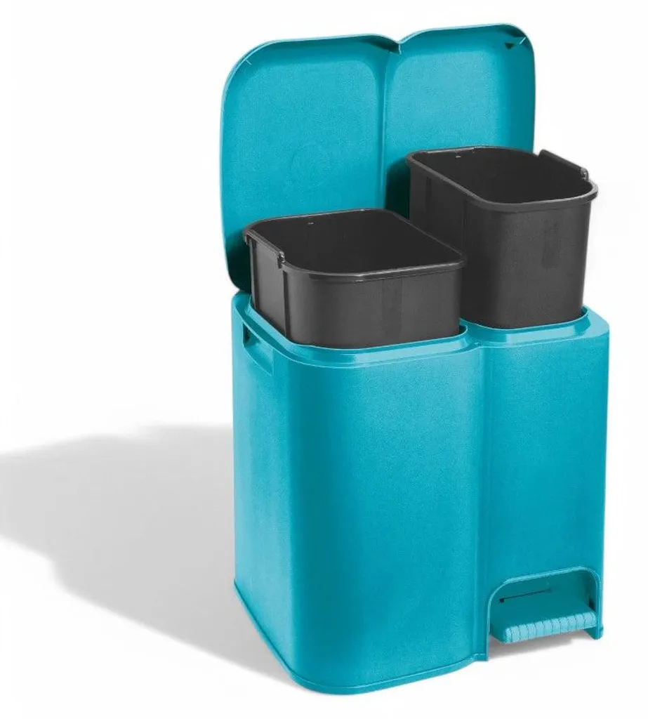 Poubelle double bac de tri sélectif Patty 2 en plastique bleu 21 litres