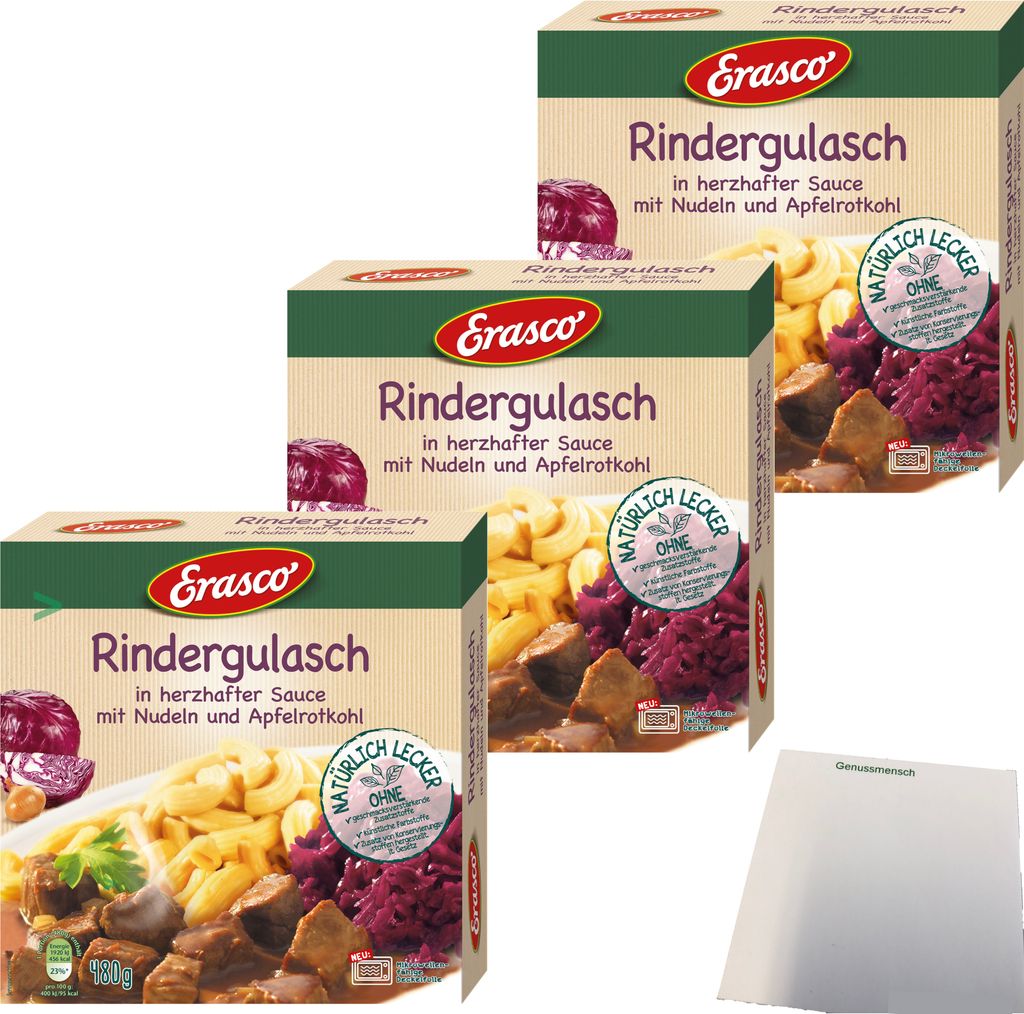 Erasco Menü Rindergulasch 3er Pack (3x480g Packung) + usy Block