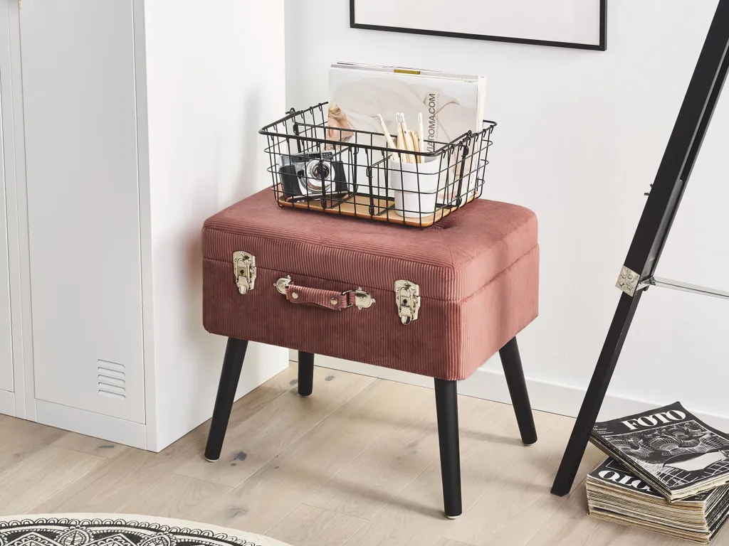Table basse coffre rose en velours avec rangement et design valise rétro - 2
