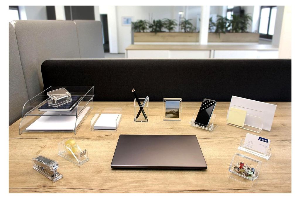 Kartenständer aus Acryl | Schreibtisch Organizer für Notizzettel, Visitenkarten und Postkarten | Mit 2 Fächern für zusätzliche Aufbewahrungsm...