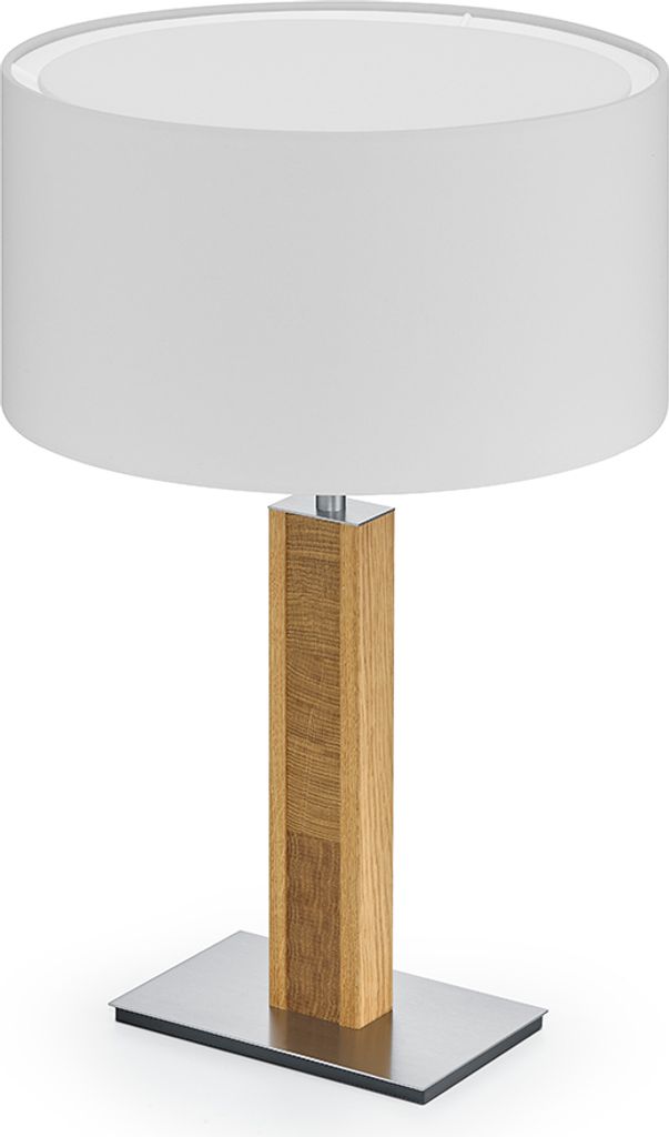 Karl K Hockerleuchte mit Kopfholzapplikation Baumwolle weiß Nickel matt gebürstet