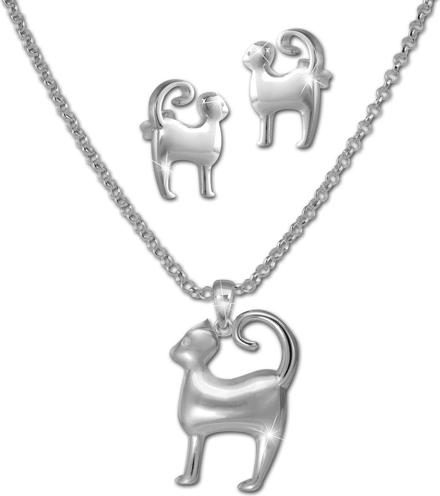 Teenie-Weenie Schmuck-Set Kette und Ohrringe 925 Silber Katze Kinder SDS49113