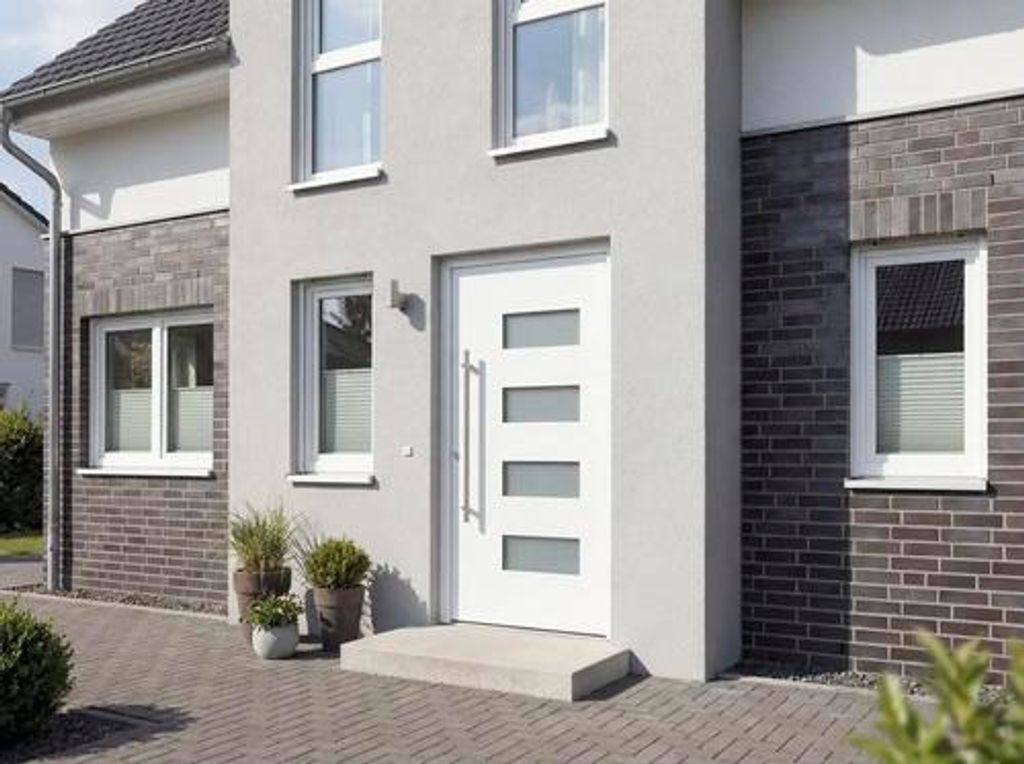 ARON Haustür Basic 3121 Aluminium-Kunststoff-Verbund RAL 9016 verkehrsweiß 1100x2100 mm beidseitig flügelüberdeckend DIN