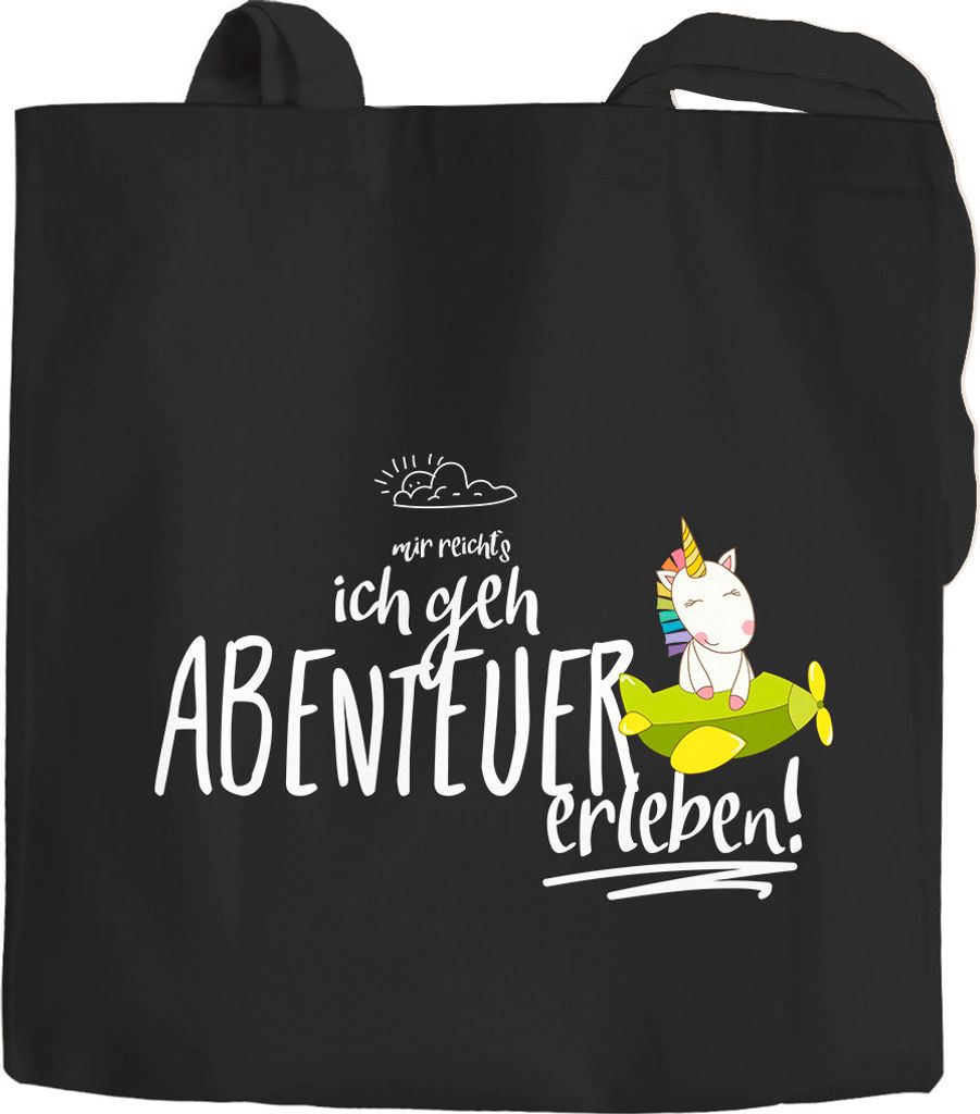 Jutebeutel Einhorn Unicorn Mir reichts ich geh Abenteuer erleben Shoppingtasche Einkaufstasche Moonworks schwarz 2 lange Henkel
