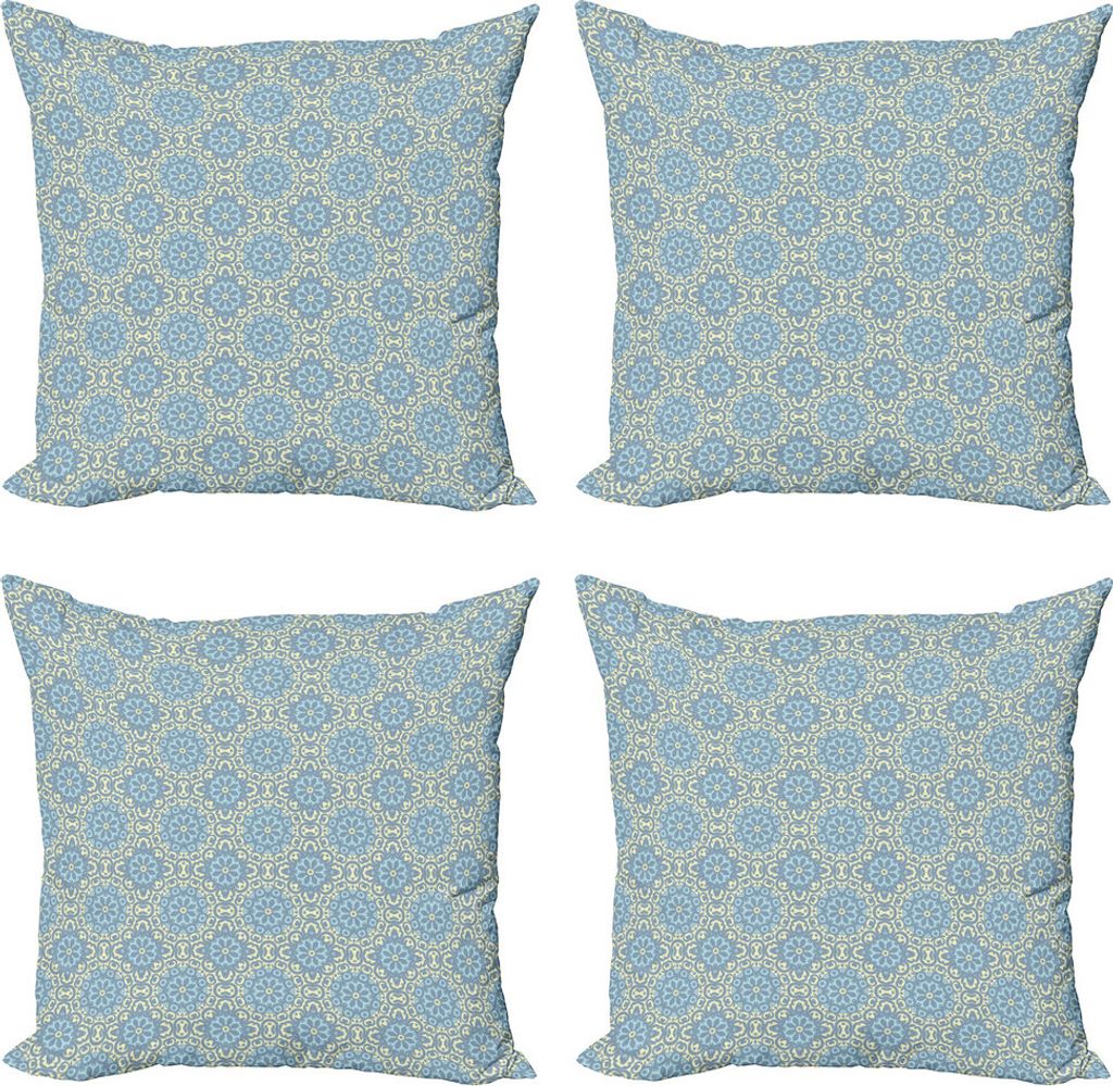 ABAKUHAUS Orient Kissenbezug Set (4 Stück), Eastern Stil Swirl Tile, Moderner Doppelseitiger Digitaldruck, 45 cm x 45 cm, Blassblau Blassgelb