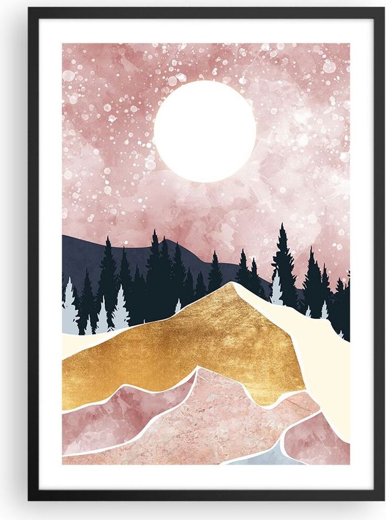 Gerahmtes Poster - Schwarzer Rahmen - Grafik Modern Landschaft - 50x70 cm - Wand Bild - Wanddeko - Wandbilder - Kunstposter - Wandposter - Bilderra...