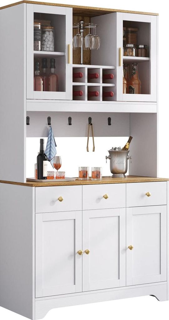 Sideboard, Hochschrank in weißer Holzmaserung, 94,5 x 30 x 175,5 cm, für Wohn- und Esszimmer