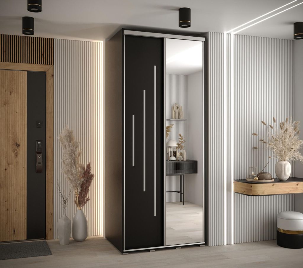Kleiderschrank YVONA 13 - 120/60 cm, schwarz/silber