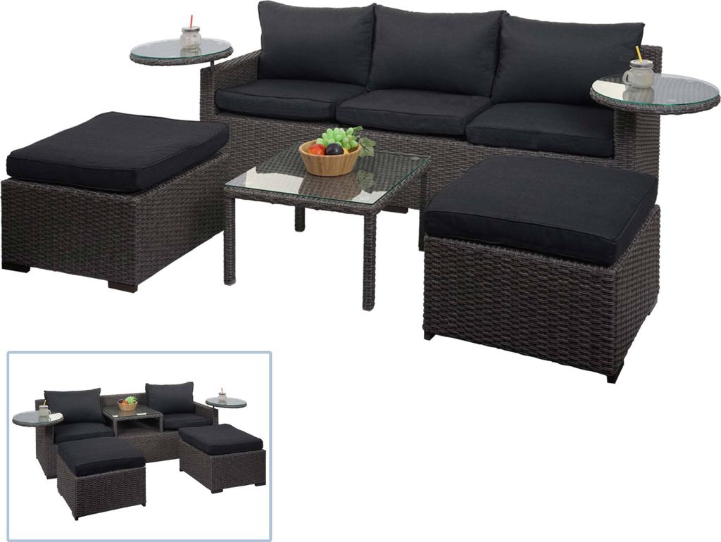 Poly-Rattan Garnitur HWC-J38, Garten-/Lounge-Set Sitzgruppe, Spun Poly halbrundes Rattan grau, Kissen anthrazit