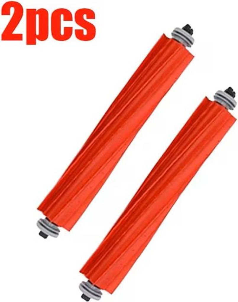 Two orange roller brushes for a robot vacuum cleaner, with "2pcs" text overlay.