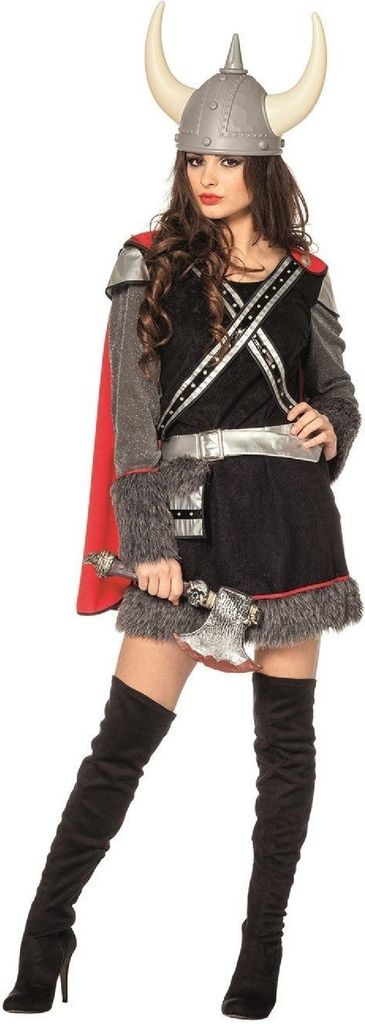 L3201470-46 schwarz rot Damen Wikingerkleid Barbaren Kostüm Gr.46