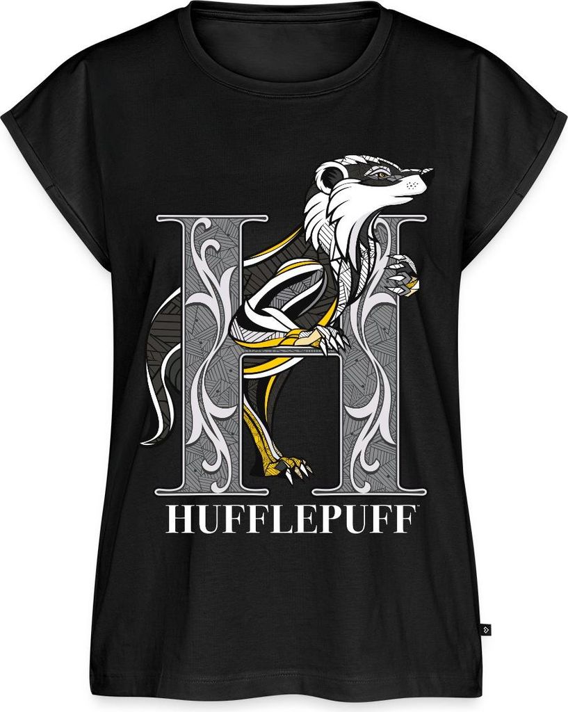 Spreadshirt Harry Potter Hufflepuff Gold monochrom Frauen Casual T-Shirt, S, Schwarz