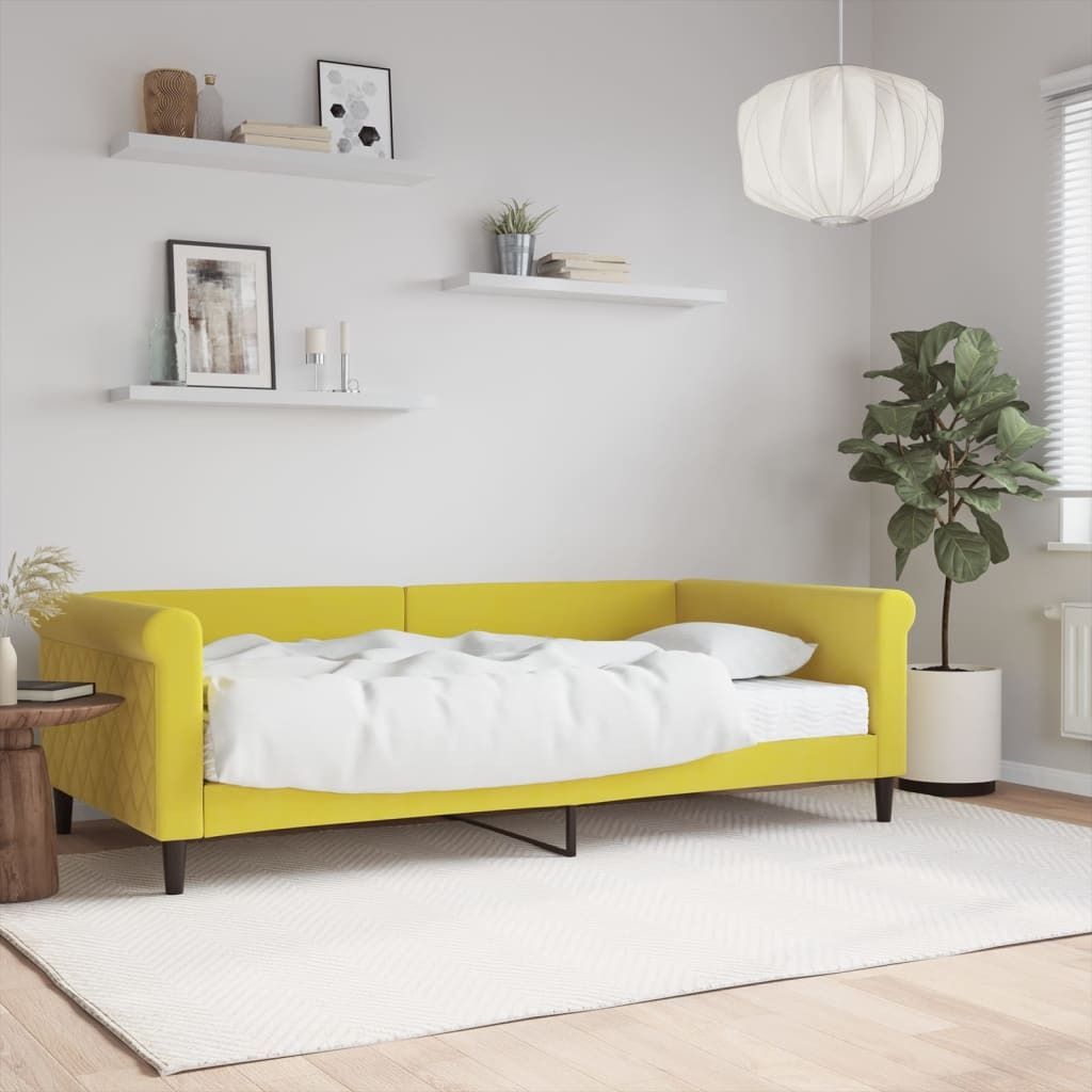 "Rabatt" Tagesbett mit Matratze - 2-in-1-Tagesbett - Gelb 100x200 cm Samt - Klassische Betten CC8577