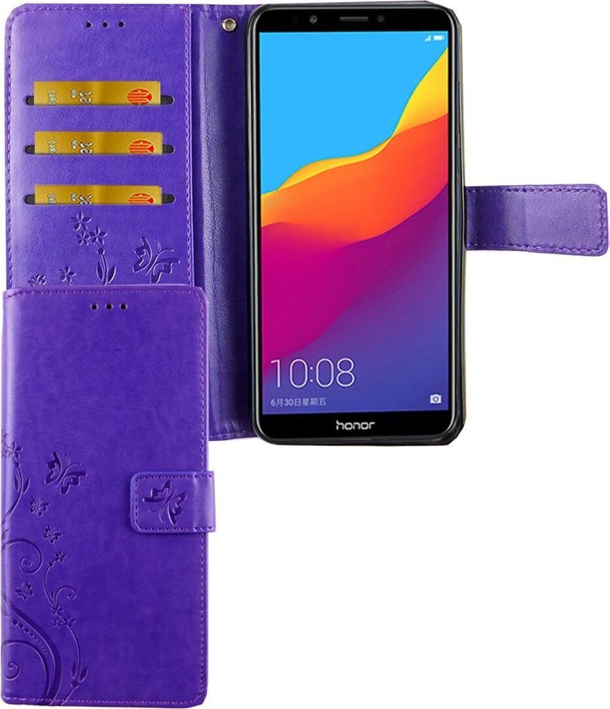 Huawei Honor 7C Handy Hülle Schutz-Tasche Cover Flip-Case Kartenfach Violett