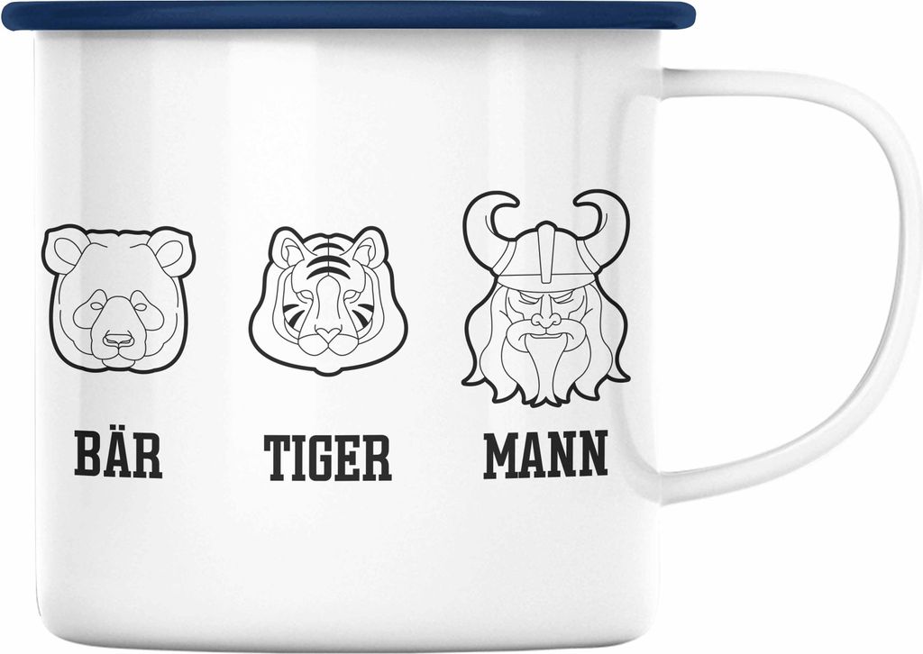 Trendation - Bär Tiger Mann Emaille Tasse Lustiges Geschenk Vater Vatertag Vatertagsgeschenk Emaille Emaille Tasse Papa (Blau)