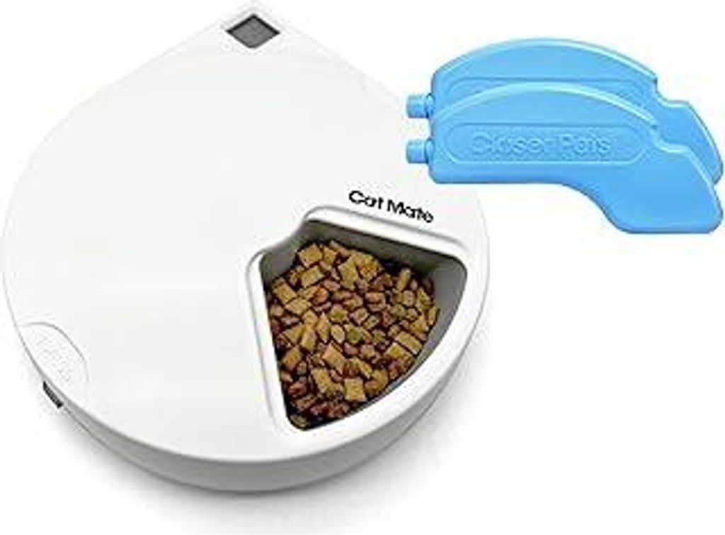 Cat Mate C500 Automatischer Futterautomat mit Digitalem Timer und 5 Näpfen – Für Katzen und Kleine Hunde, Nass- oder Trockenfutter, Inklusive Z...