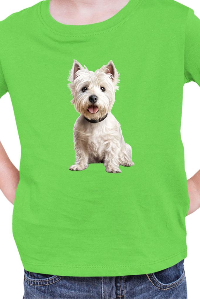 Kinder T-Shirt Dogs Breeds West Highland White Terrier Dog Breed 006, 9-11 Jahr - 140 / Lime