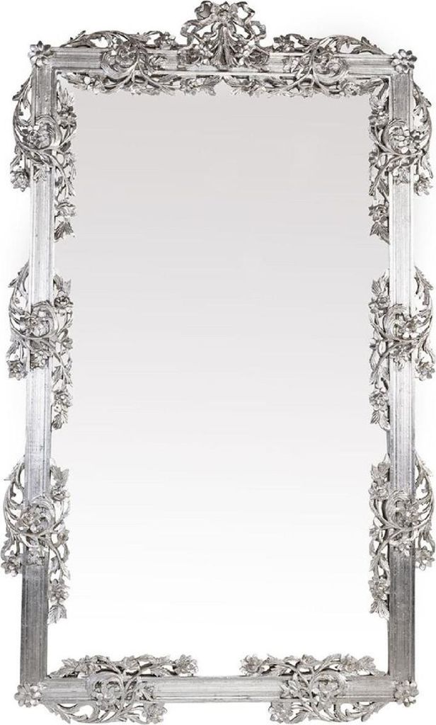 Casa Padrino Barock Spiegel Silber 112 x 6 x H. 224 cm - Prunkvoller Wandspiegel mit eleganten Verzierungen - Barock Garderoben Spiegel - Barocksti...