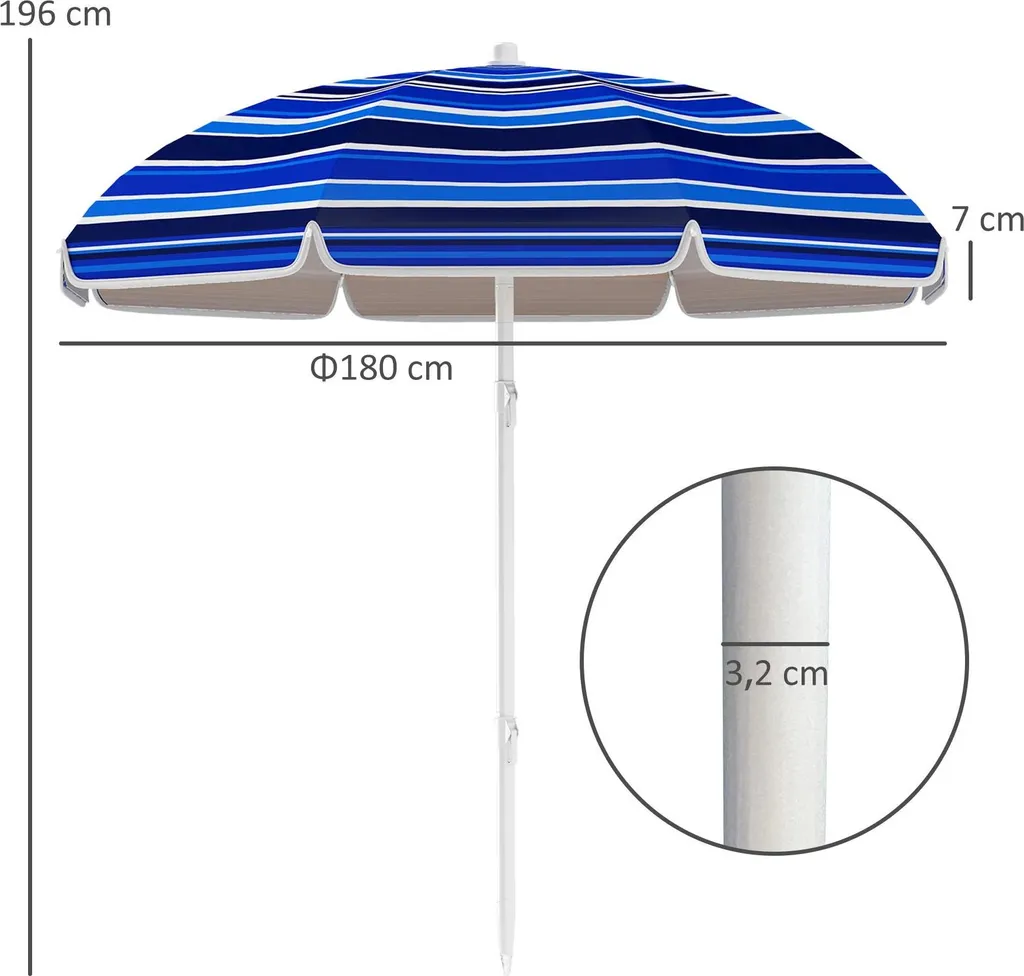 Parasol de plage Ø 180 cm inclinable protection UV 50+ multicolore