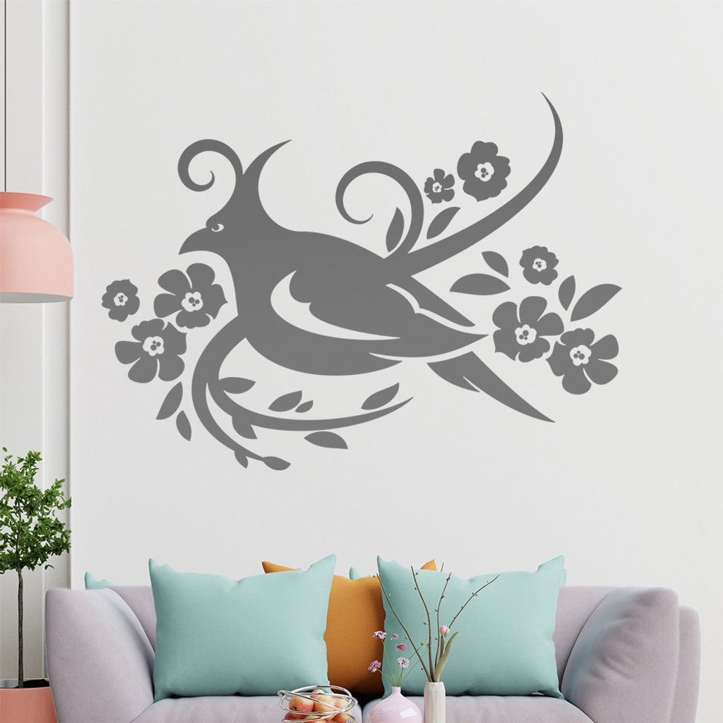Vogel Ranke Blüte Wandtattoo in 6 Größen - Wandaufkleber Wall Sticker - Dekoration, Küche, Wohnzimmer, Schlafzimmer, Badezimmer