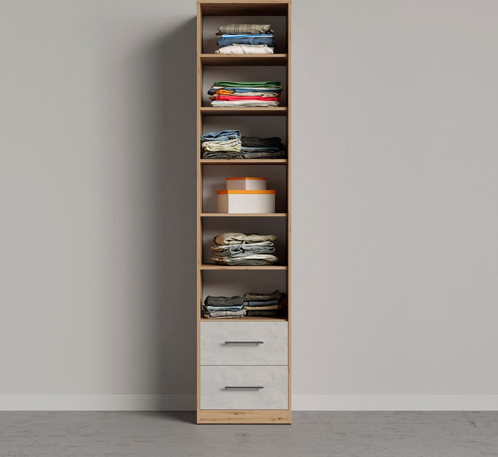 SMARTBett Schrank Kleiderschrank Aktenschrank 50cm mit 2 Schubladen Wildeiche/Beton