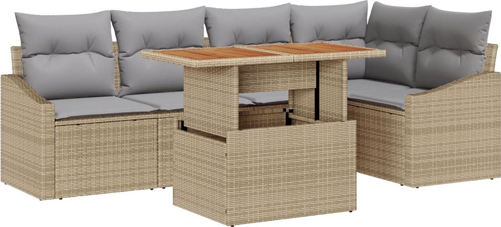 Möbel 6-teiliges Garten Sofa Set mit Kissen Beige Poly Rattan - Gartensofas 3358576