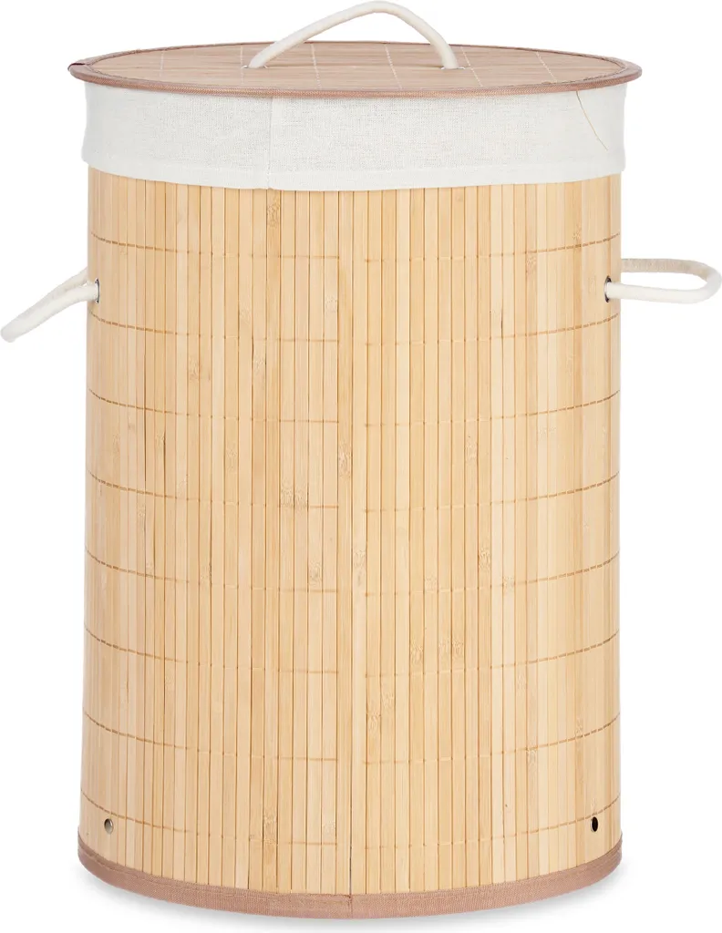 Panier à linge 48 litres en bois de bambou avec couvercle amovible