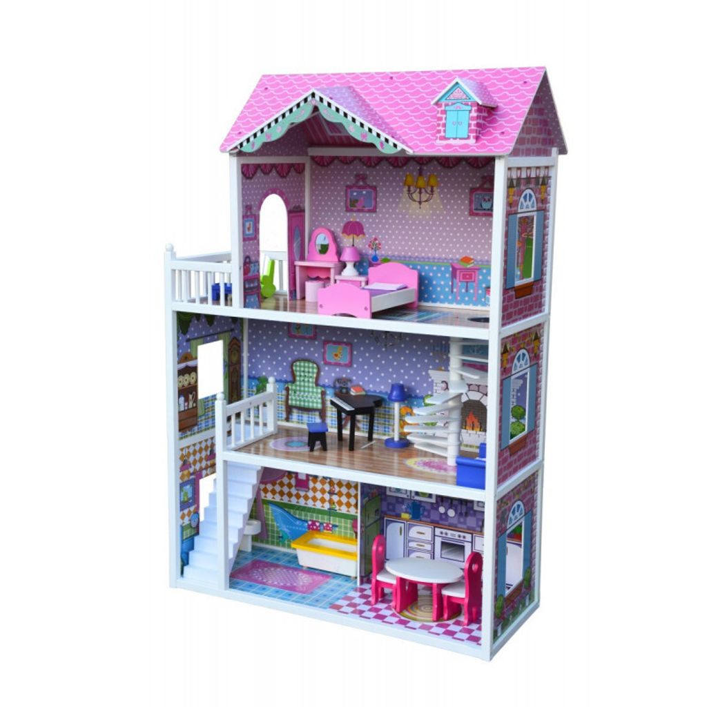 4iQ Große Holzpuppenhaus JULIA 84x34,5x124 cm mit Zubehör Produktbild 