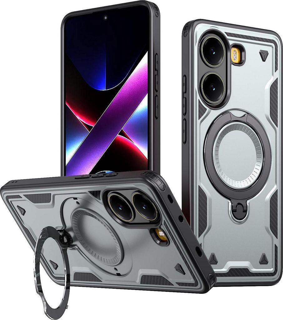 MagSafe Hülle für Xiaomi Poco X7 Pro - Phonesta MagLock Armor Back Cover mit Ring - Grau
