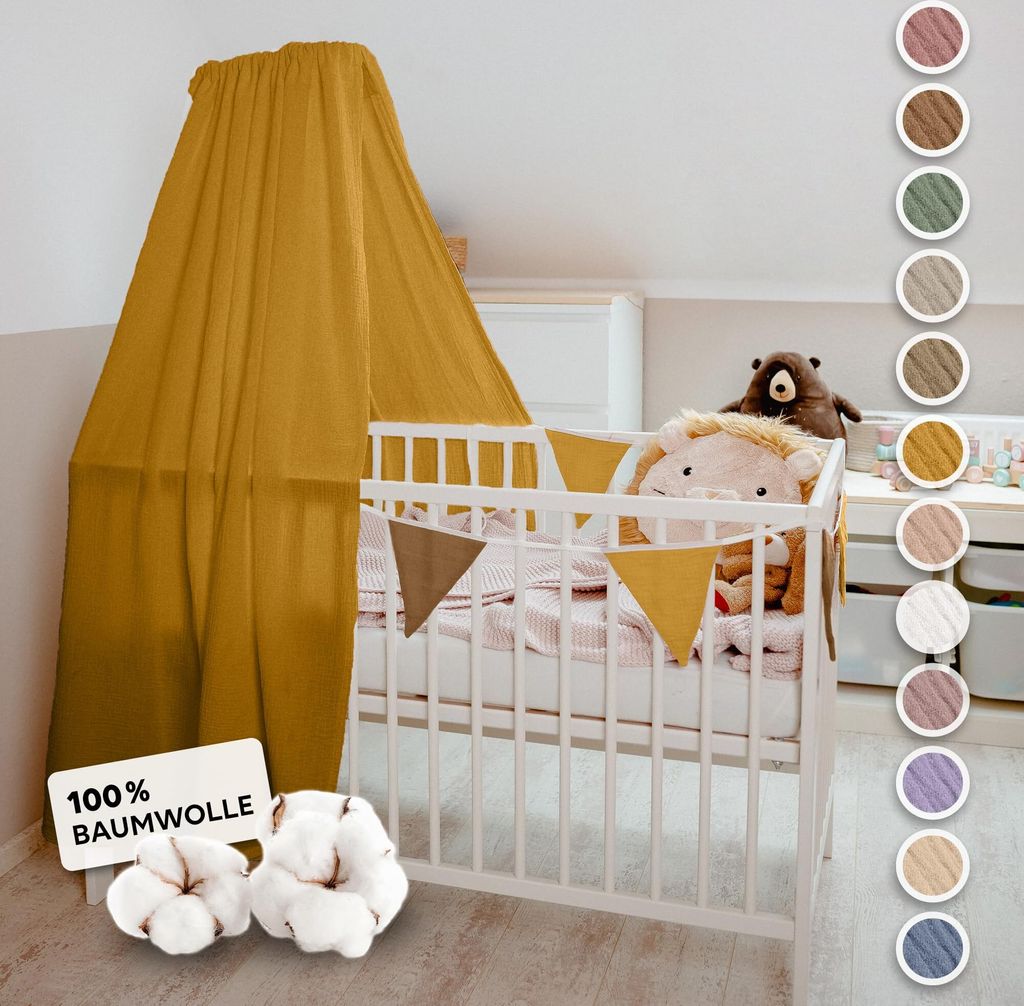 Handgefertigter Musselin Betthimmel aus 100% Baumwolle für Babybett