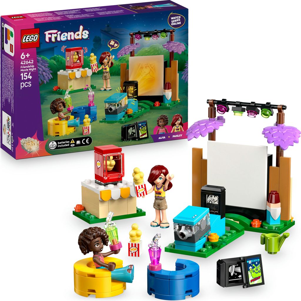 LEGO Friends Filmabend mit Freunden - Spielzeug für Mädchen ab 6 Jahren - inkl. 2 Mini-Puppen, Leinwand und Leuchtstein-Projektor - Kreatives Bau...