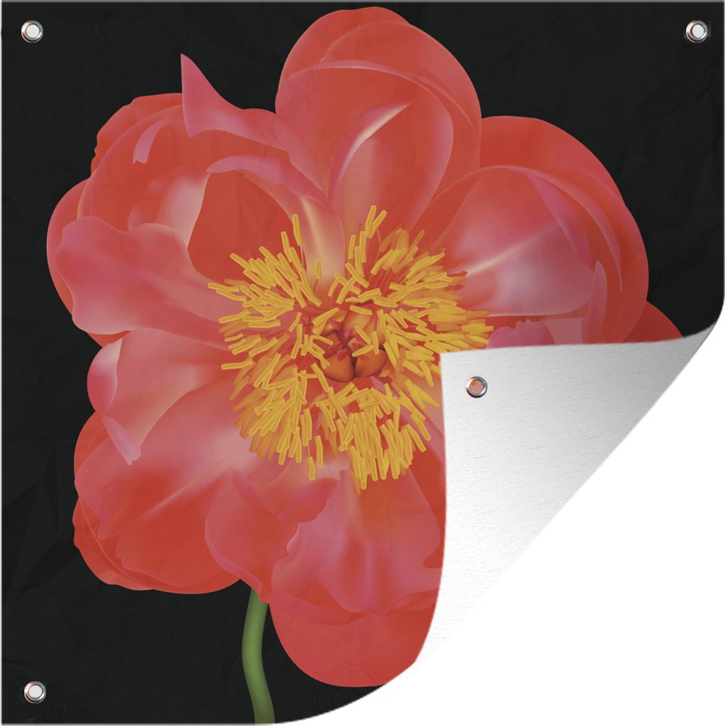 MuchoWow 50x50 cm Outdoor-Poster Gartendeko Sichtschutz Garten Poster für den Garten Eine Illustration des Kopfes einer roten Pfingstrose