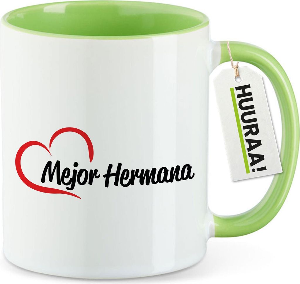 Huuraa Kaffeetasse Mejor Hermana Corazón 330ml Grün Keramik Kaffeebecher Geschenkidee