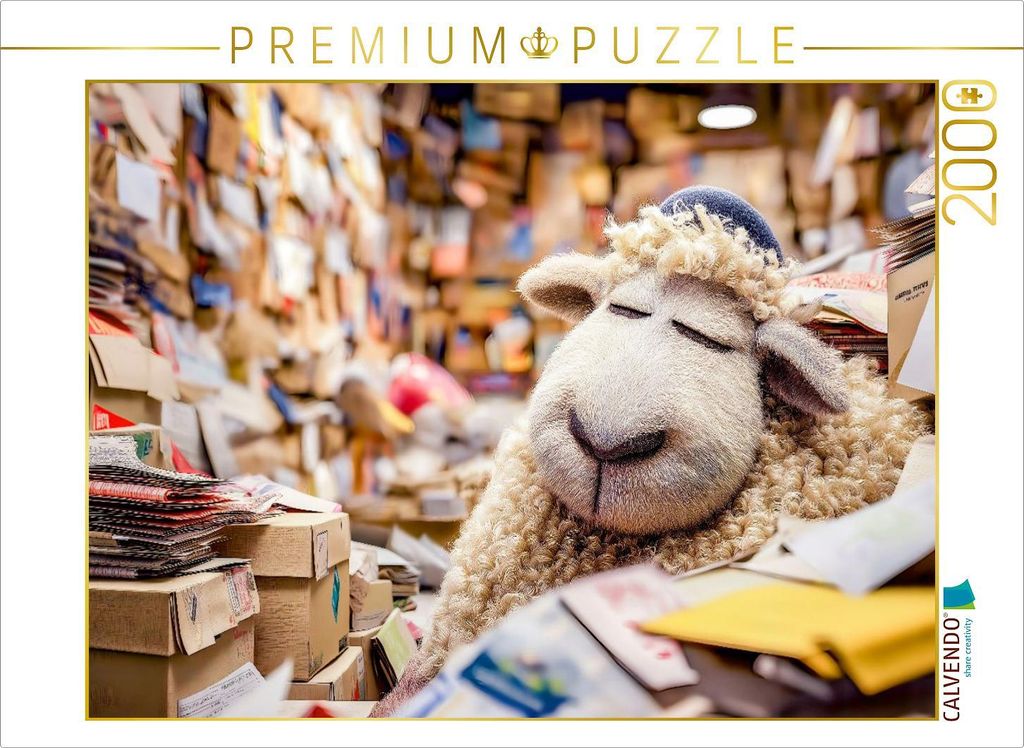 CALVENDO Puzzle Schaf schläft friedlich im Paketzentrum Regal | 2000 Teile Lege-Größe 90x67cm Foto-Puzzle für glückliche Stunden