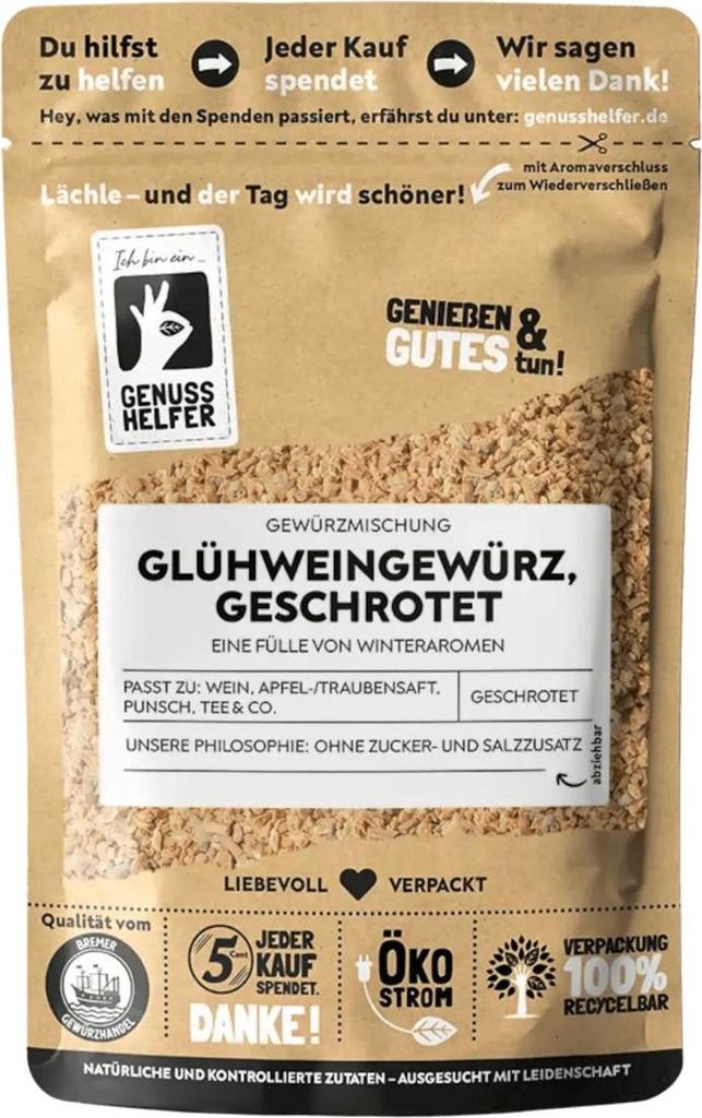 Glühweingewürz, geschrotet, Glühwein selber machen, für Punsch, Bowle, Kinderpunsch & Weihnachtstee, 100g