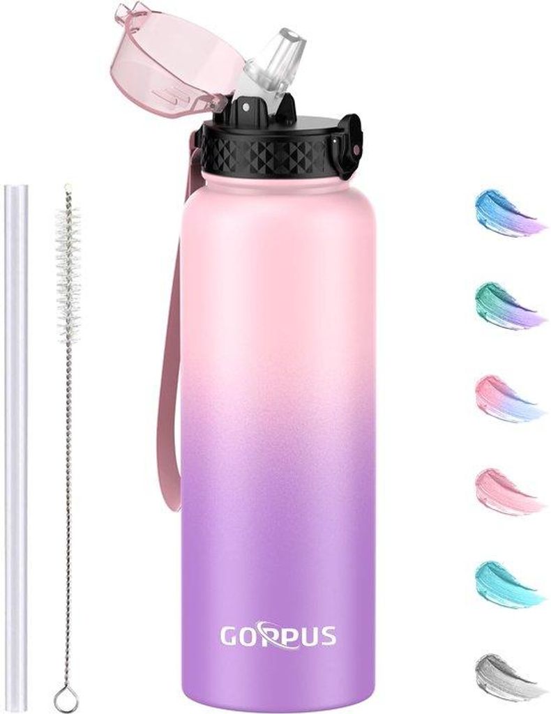 Isolerter Stahlwasserflasche mit Grasstiel, 1,2 Liter Thermosflasche für warmes Wasser, doppelwandige Stahlwasserflaschen, isolierte Wasserflasche...