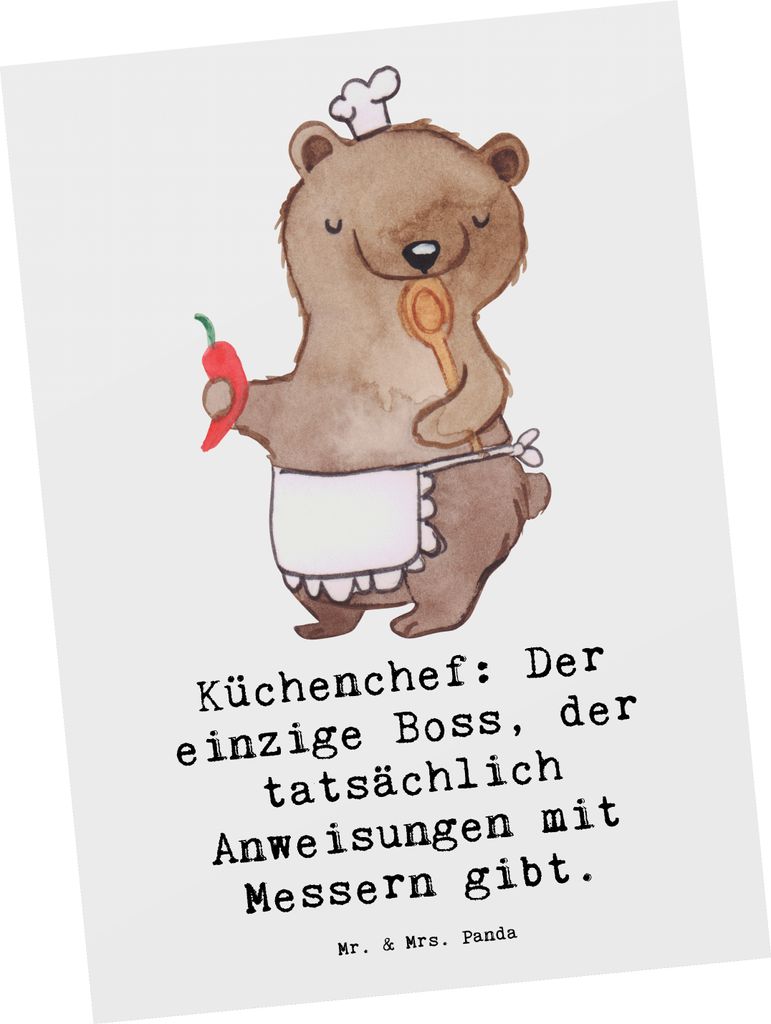 Mr. & Mrs. Panda Postkarte Koch Anleitung - Weiß - Geschenk, Küchenchef Spruch witzig, Berufsalltag, Ansichtskarten, Küchenchef: Der einzige Bos...