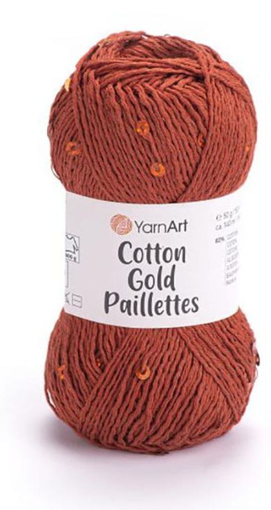 YarnArt Baumwolle Gold Paillettes 7117 Ziegel – Produktbild 