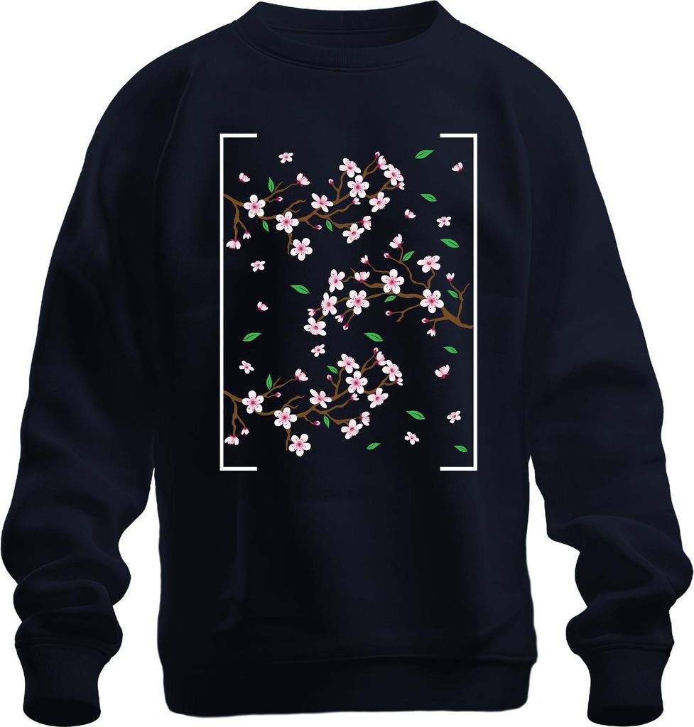 Kirschblüten Sakura Zweige Frühling Japanisch Blütenmuster Stil Uni Sweatshirt Pullover, Navy, S